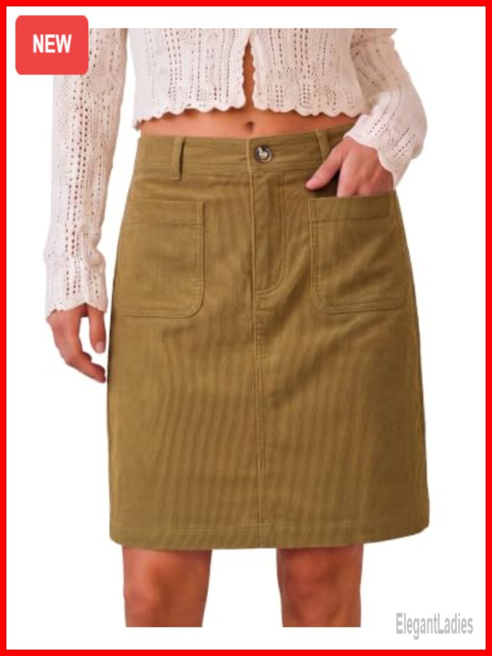 High Waisted Corduroy Mini Skirt Stretchy Above Knee Casual